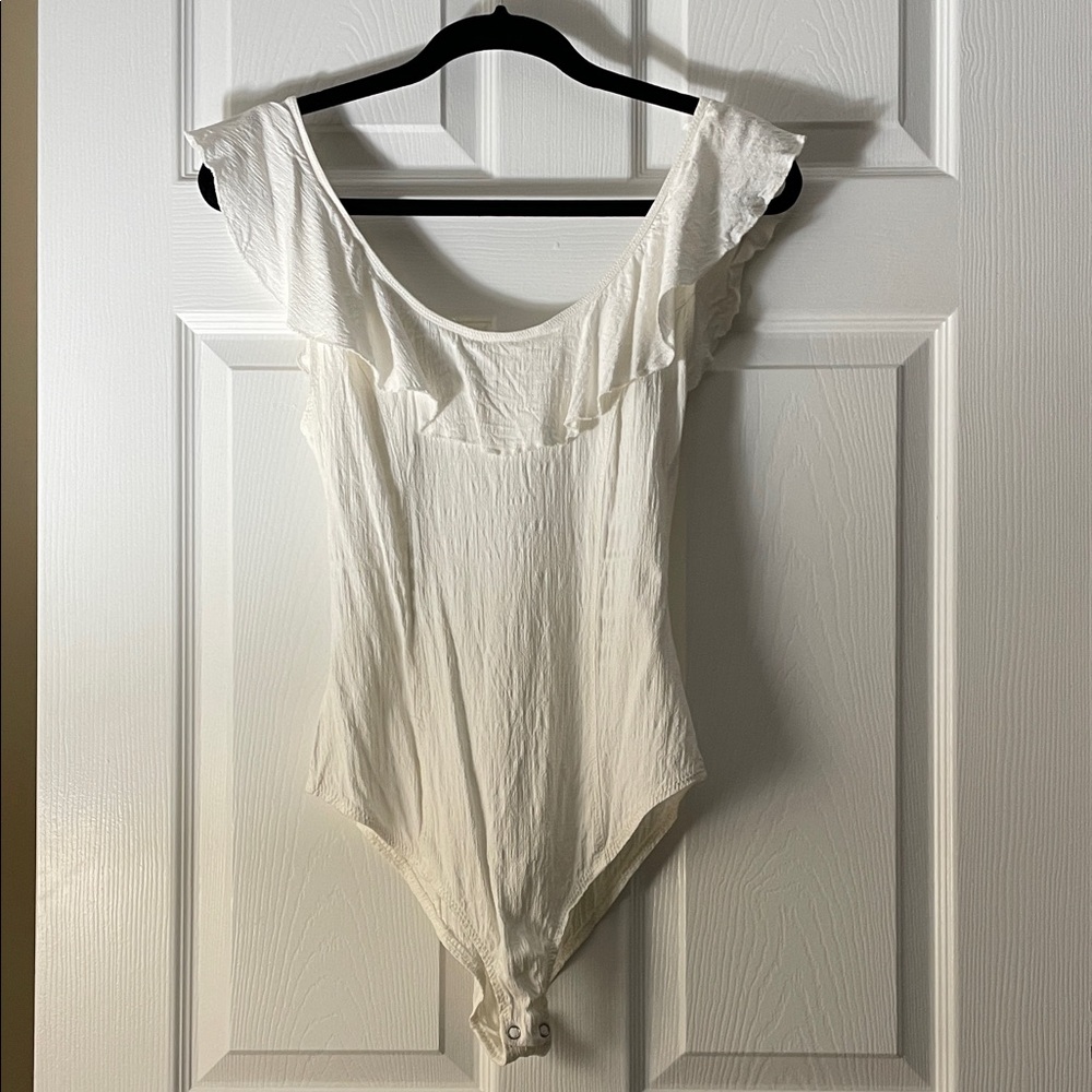 Free People white Ruffled Bodysuit